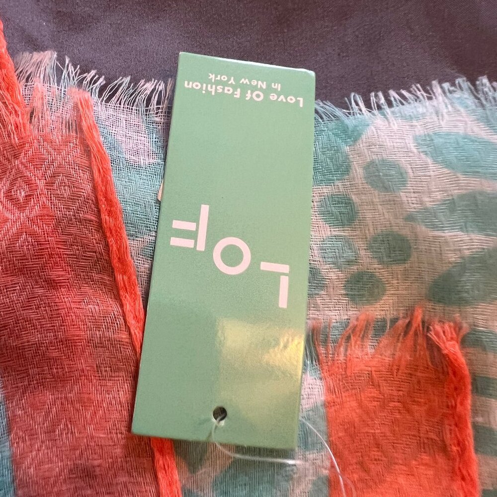 LOF Love of Fashion Light Blue, White, Coral Wrap Scarf NWT - Picture 3 of 4